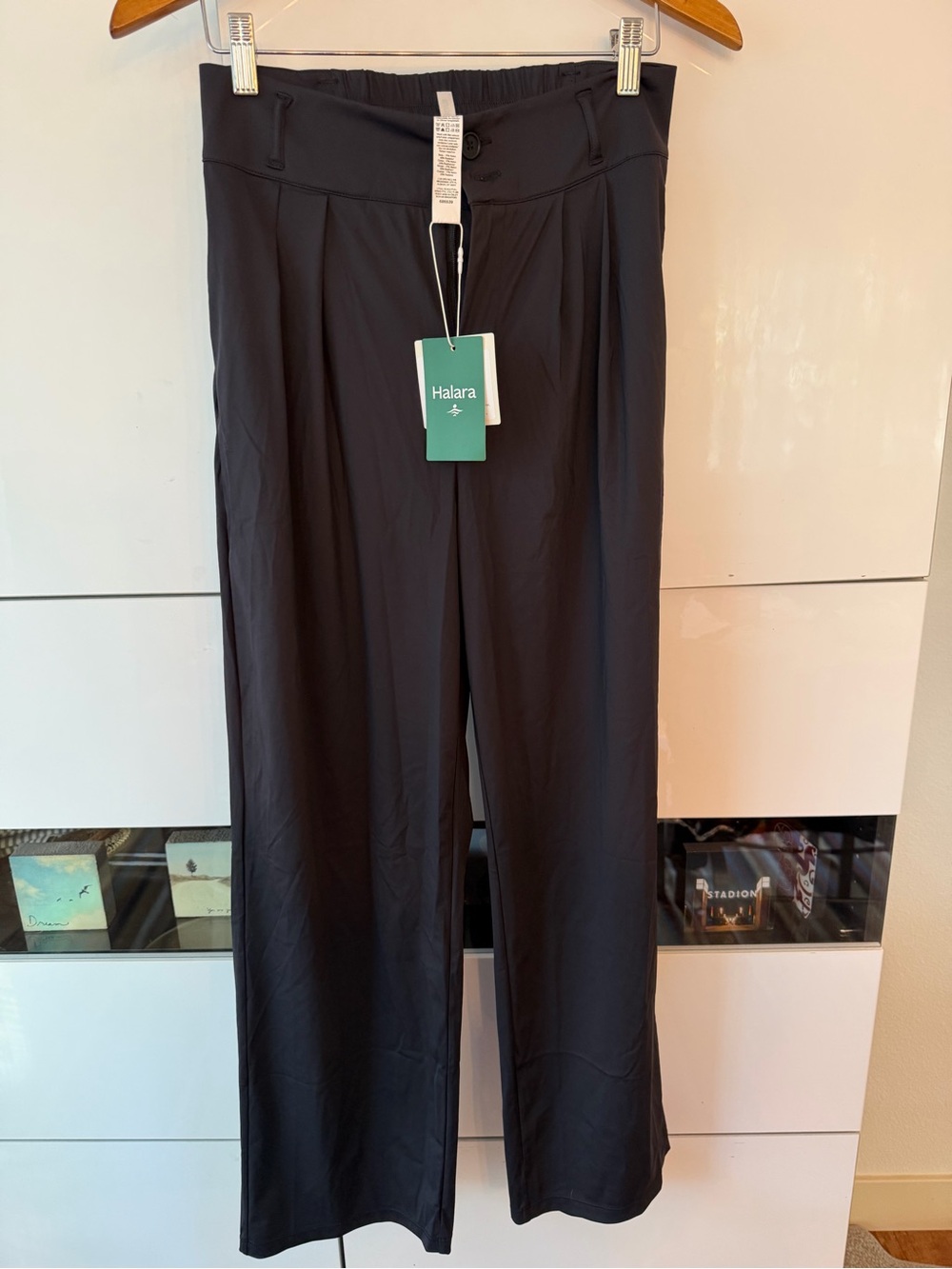 HALARA Black Wide-Leg Pants with Elastic Waist